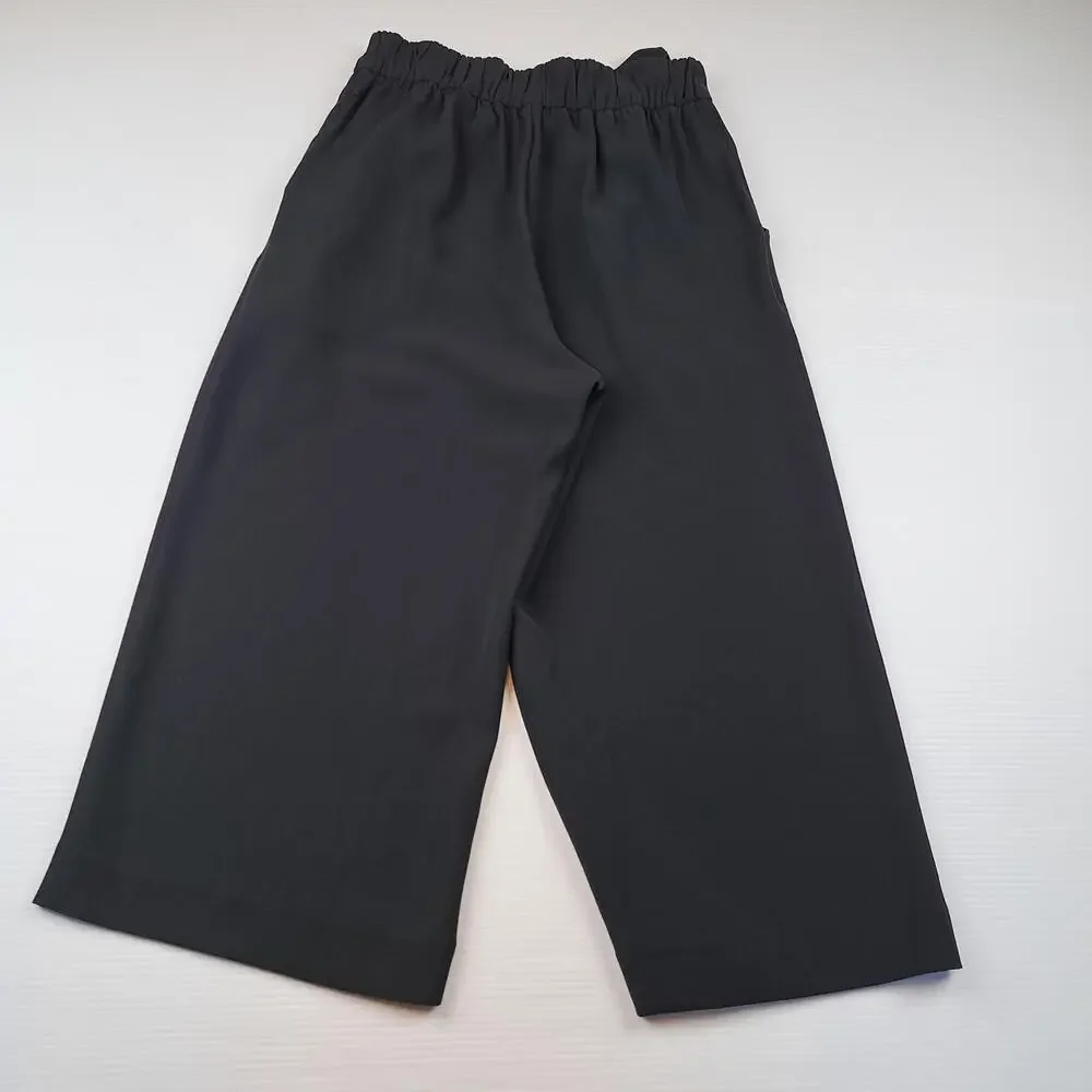 Lululemon Pants Womens 6 Black Wide Noir Crop High Waist Pull On Paperbag Tie